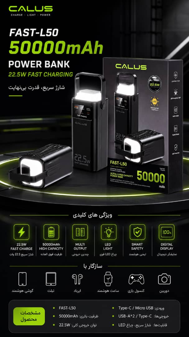 پاوربانک CALUS50000 مدل FAST_L50